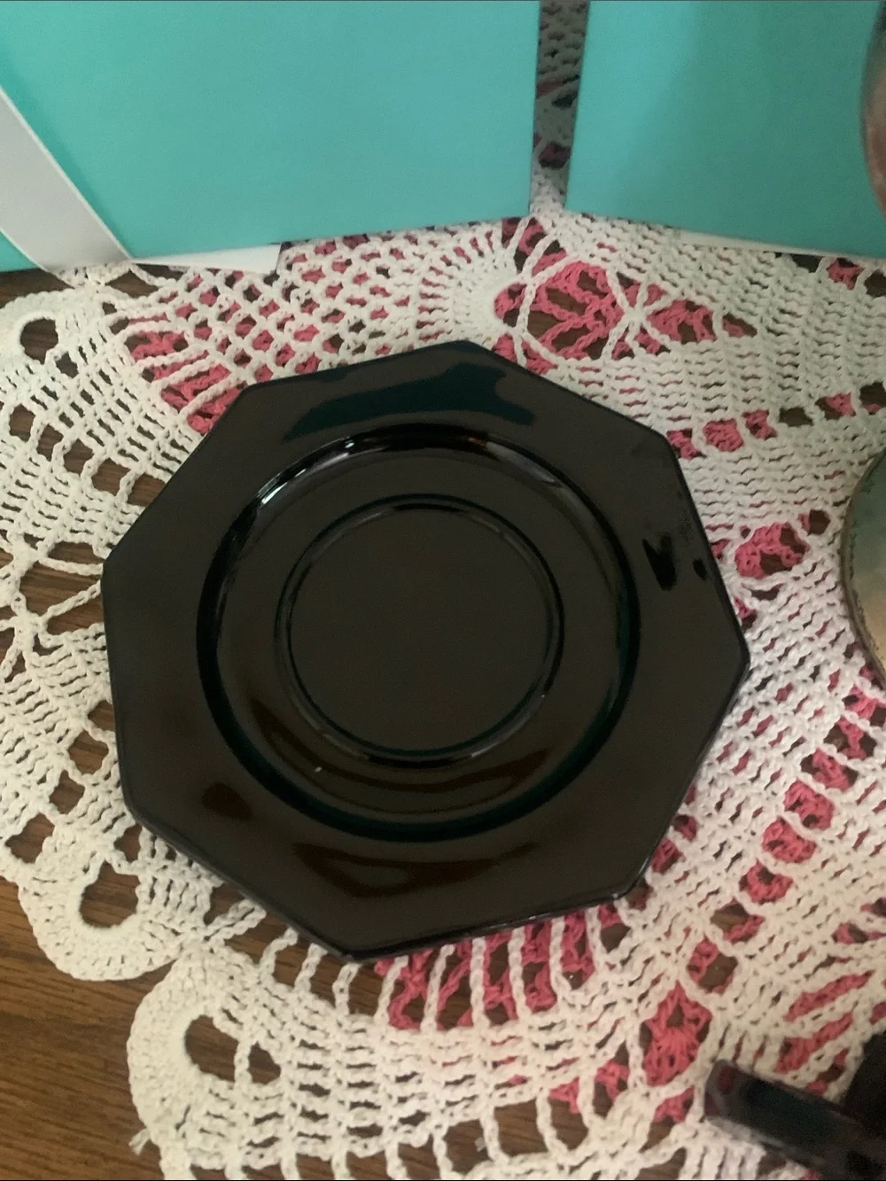 Black Glass Teacup and Saucer - Elegant Home Kitchen Accent